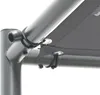 A close-up view of a dark gray pergola canopy attached to a black metal frame with elastic cords. Náhľad obrázku produktu