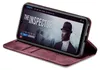 A smartphone in a burgundy flip case is displayed on a white background. Produktbild-Vorschau