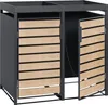 A two-bin trash can enclosure with wooden-look doors. Produktbild-Vorschau