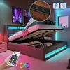 A bedroom scene with a bed featuring LED lighting and storage. Produktbild-Vorschau