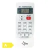 A white remote control for an air conditioner is shown against a white background. An energy efficiency label is visible in the bottom left corner. Produktbild-Vorschau