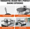 Collage of four images showcasing features of a commercial waffle cone maker. Anteprima dell’immagine prodotto