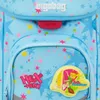 A close-up view of a child's backpack with a star pattern and a character patch. Produktbild-Vorschau
