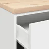 A close-up view of a white cabinet with a wooden top and an open drawer. Produktbild-Vorschau