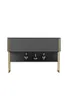 A modern console table with a dark gray top and shelf, supported by gold metal legs. Podgląd zdjęcia produktu