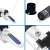 A collage of four close-up images of a refractometer, a testing device for vehicle fluids. Náhled obrázku produktu