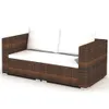 A brown rattan sofa with white cushions on a white background. Produktbild-Vorschau