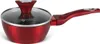 A red saucepan with a glass lid and a silver handle, isolated on a white background. Podgląd zdjęcia produktu