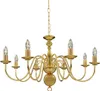 A golden chandelier with eight candle-style lights, suspended by a chain against a white background. Produktbild-Vorschau