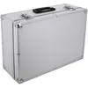 A silver briefcase with a textured surface and metal corner protectors. Produktbild-Vorschau