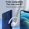 A close-up marketing image showing a white wireless earbud next to two smartphones, with text overlay promoting compatibility. Podgląd zdjęcia produktu