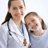 A doctor and a child smiling together. Produktbild-Vorschau