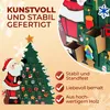 A Christmas advent calendar shaped like a tree with Santa Claus on the side, featuring decorative elements and text highlighting product features. Produktbild-Vorschau