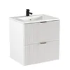 A white bathroom vanity with a sink and a black faucet, set against a white background. Podgląd zdjęcia produktu