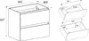 Technical drawing with dimensions of a bathroom cabinet and its drawers. Podgląd zdjęcia produktu