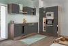 A modern kitchen setup with gray cabinets and wood-tone accents. Produktbild-Vorschau