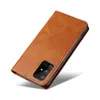 A brown leather flip case for a smartphone is shown against a white background. Produktbild-Vorschau
