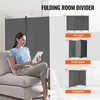 A woman is sitting on a couch using a tablet, with a gray folding room divider behind her. To the right, there are diagrams showing different configurations of the room divider. Anteprima dell’immagine prodotto