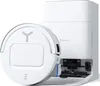A white robot vacuum cleaner and its charging/cleaning station are shown against a white background. Produktbild-Vorschau
