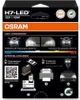 The image shows the packaging of OSRAM H7-LED headlights, with a light comparison and instructions for approval documents. Produktbild-Vorschau