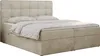 A beige boxspring bed with a headboard and bedding is shown against a white background. Produktbild-Vorschau