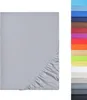 A flat sheet with elasticized corners, shown in gray, with a color swatch chart on the right. Produktbild-Vorschau