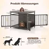 Product dimensions and important notes for a dog crate furniture. Podgląd zdjęcia produktu