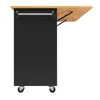 A black kitchen island with a wooden countertop and a metal handle, shown from the side on a white background. Produktbild-Vorschau