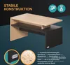 A product image showcasing a modern coffee table with text overlays highlighting its features. Anteprima dell’immagine prodotto