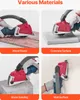 A collage of four images showing a dust shroud for an angle grinder being used on different materials: wood board, concrete surface, stone, and a wall. Anteprima dell’immagine prodotto