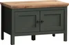A studio shot of a dark green storage bench with a wooden top. Anteprima dell’immagine prodotto