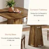 A split image showing a wooden dining table with pancakes on it in the top half, and a close-up of the table's base in the bottom half, with text overlays describing features. Náhľad obrázku produktu