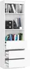 A white bookshelf with three drawers and two shelves filled with books and office supplies. Produktbild-Vorschau