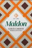 A close-up view of the Maldon Sea Salt Flakes packaging, featuring the brand name and product description against a patterned background. Produktbild-Vorschau