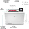A white HP Color LaserJet Pro printer with various features highlighted by text labels and lines. Podgląd zdjęcia produktu