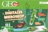 A promotional image for a digital microscope set for children, showcasing the microscope, accessories, and a smartphone displaying a magnified image. Voir les images du produit