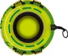 A top-down view of a green snow tube with yellow handles and black accents. Náhled obrázku produktu
