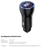 A black car charger with a digital display and blue LED light. Produktbild-Vorschau