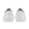 A pair of white Puma Carina 2.0 PS sneakers shown from the back. Produktbild-Vorschau