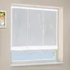A white sheer roller blind with silver wavy decorative lines, partially lowered over a window. Produktbild-Vorschau