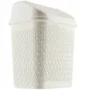 A white plastic trash can with a textured pattern and a swing lid, isolated on a white background. Produktbild-Vorschau