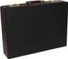 A black briefcase with brown trim and gold latches is shown against a white background. Produktbild-Vorschau