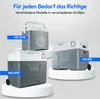 Three portable cooler boxes are displayed on white pedestals against a light gray and white background. Produktbild-Vorschau