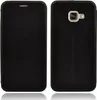 A black flip case for a smartphone is shown from the front and back. Produktbild-Vorschau