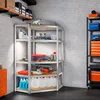 A storage shelf unit filled with various tools and containers in a garage or workshop setting. Náhled obrázku produktu