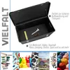 An open black aluminum box with tools inside, surrounded by a collage of various items and text. Produktbild-Vorschau