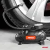 A black 12V car air compressor is shown next to a car tire. Náhľad obrázku produktu