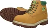 A pair of beige work boots with green accents and laces, shown from a diagonal view against a white background. Náhled obrázku produktu