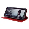 A red flip phone case is open, displaying a smartphone with a movie poster on its screen. Produktbild-Vorschau