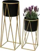 Two black planters on gold stands against a white background. Voir les images du produit
